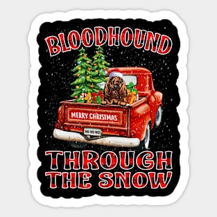 Christmas Bloodhound Through The Snow Dog Santa Truck Tree Sticker